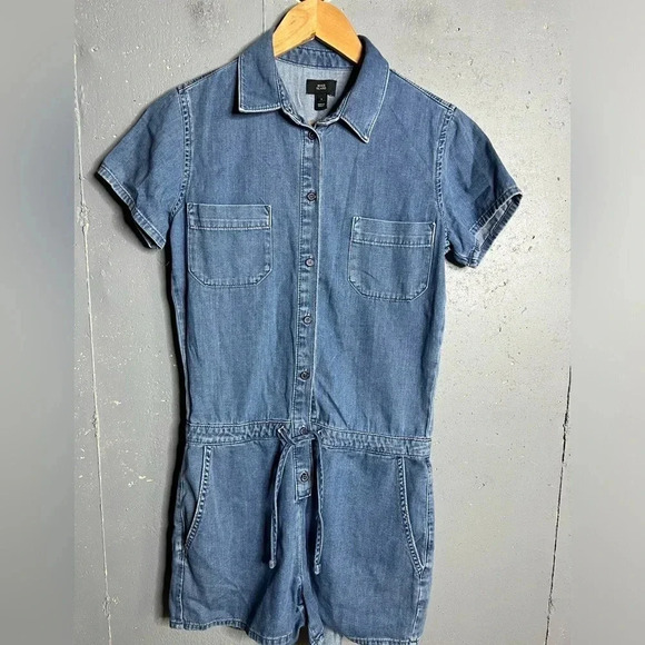 River Island denim drawstring romper.  Size 6 - Picture 1 of 8